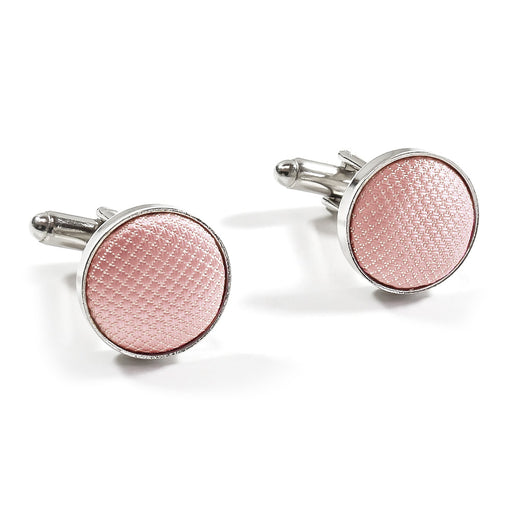 Light Peach Pink Fabric Cufflinks Material Silver Mirco Check