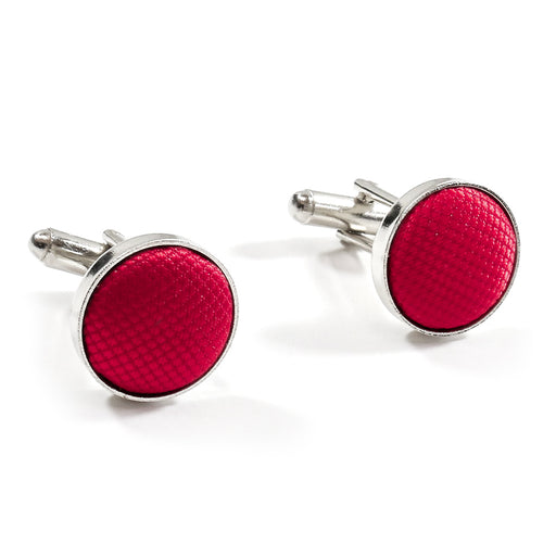 Apple Red Fabric Cufflinks Material Silver Mirco Check