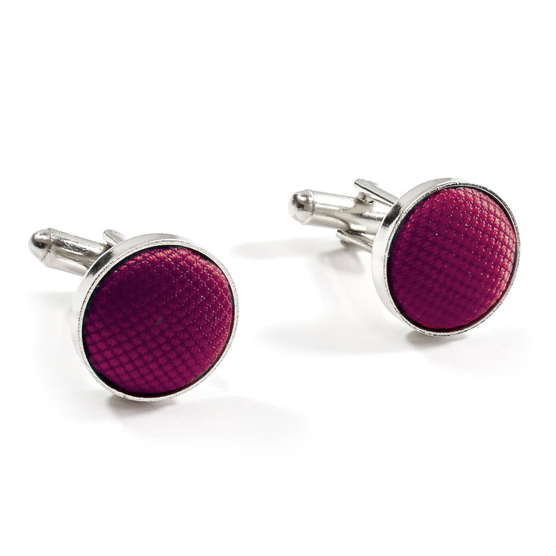 Maroon Fabric Cufflinks Material Silver Mirco Check