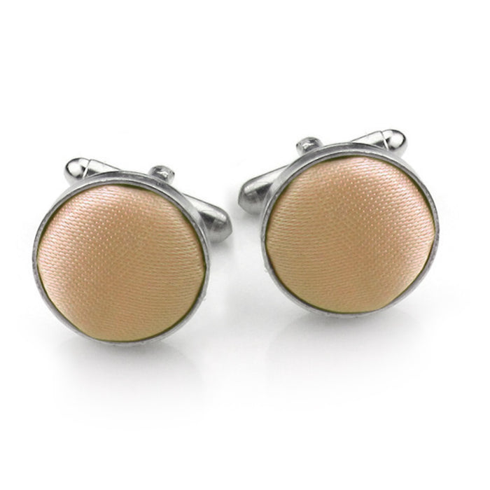 Cufflinks - Wedding Silver with Fabric (Gold Brown)
