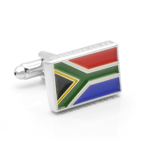 South African Flag Cufflinks Silver Rectangular Front Image