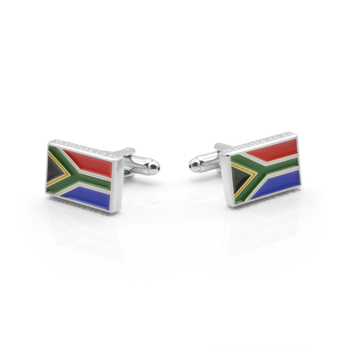 South African Flag Cufflinks Silver Rectangular Front Pair Image