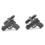 Hand Gun Cufflinks Pistol Gunmetal Black Pair Front