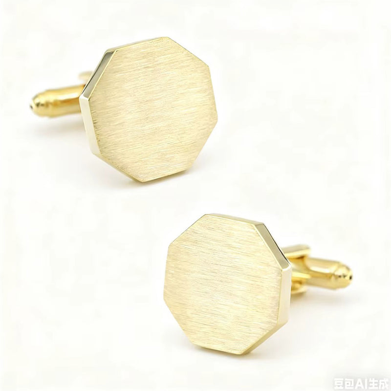Brushed Hexagon Cufflinks Gold Front Pair