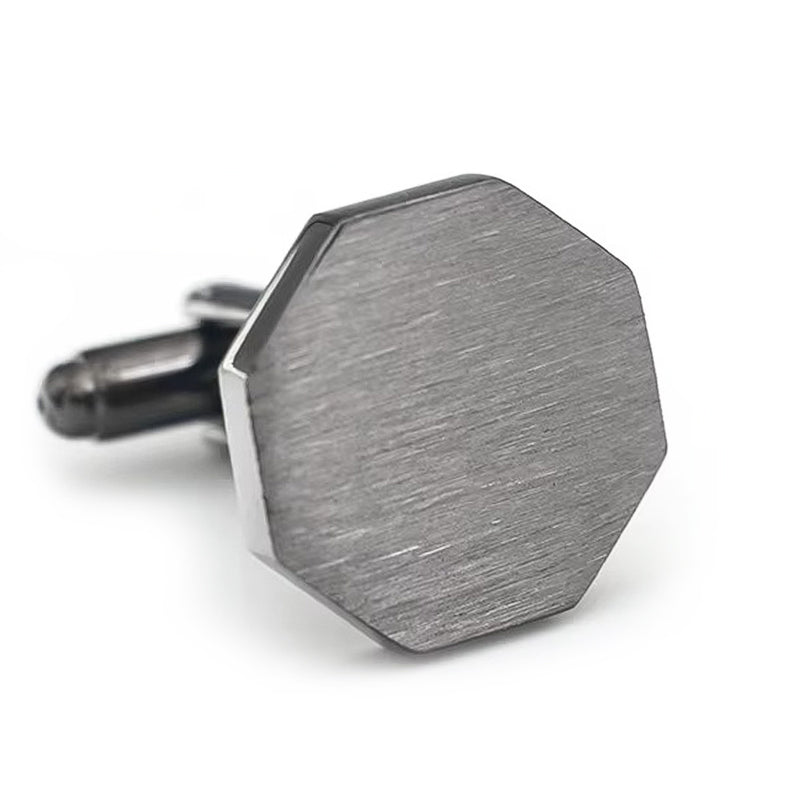 Brushed Hexagon Cufflinks Gunmetal Black Front