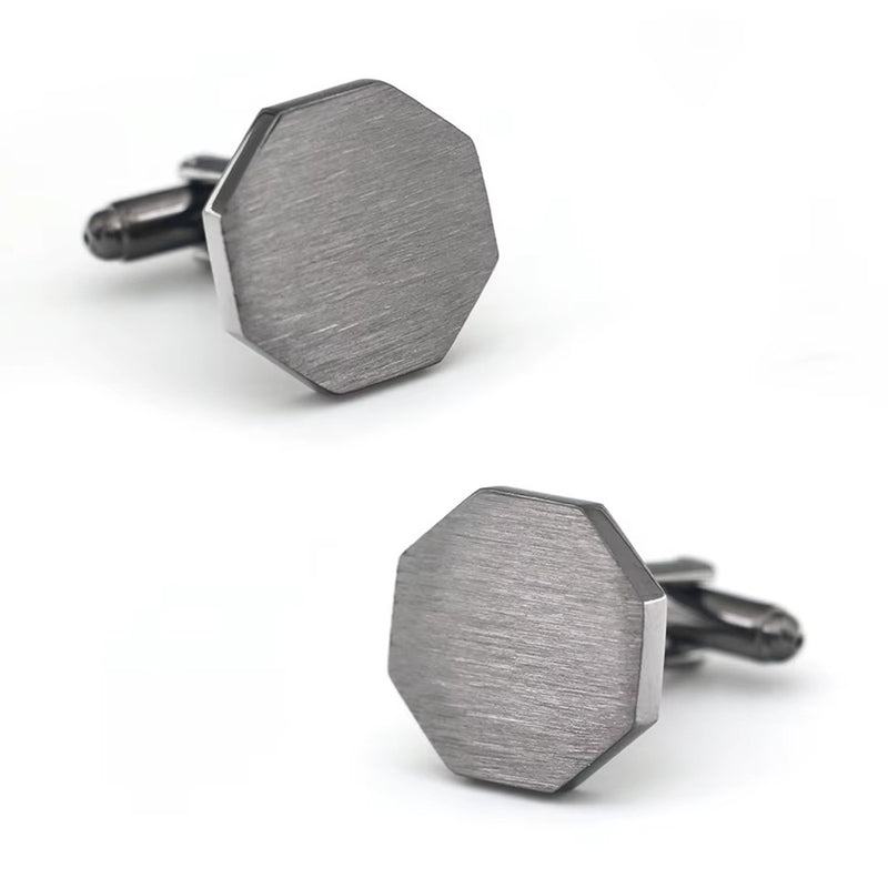 Brushed Hexagon Cufflinks Gunmetal Black Front Pair