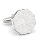 Brushed Hexagon Cufflinks Flat Silver Front View