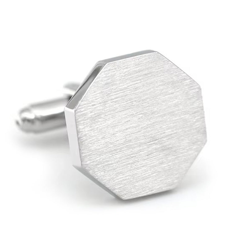 Brushed Hexagon Cufflinks Flat Silver Front View