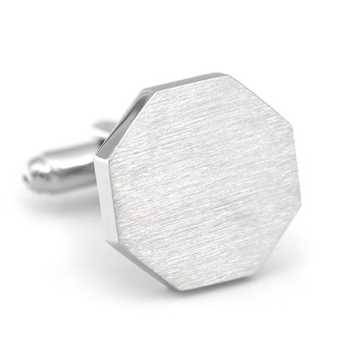 Brushed Hexagon Cufflinks Flat Silver Front View
