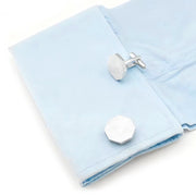 Brushed Hexagon Cufflinks Flat Silver On Shirt Sleeve