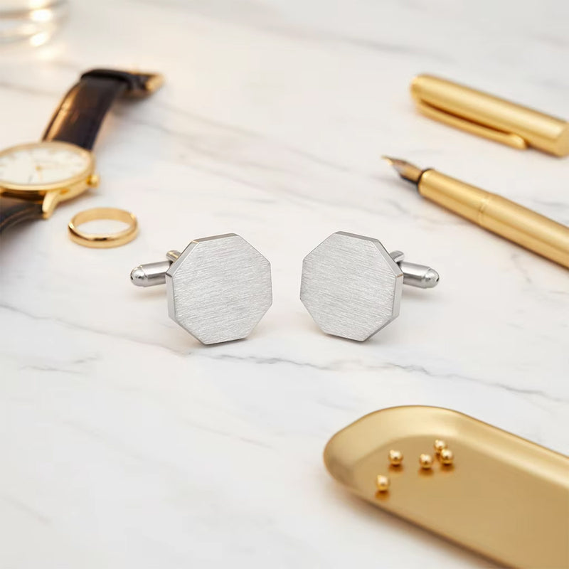 Cufflinks - Hexagon Flat Brushed Front Face (Gunmetal Black)