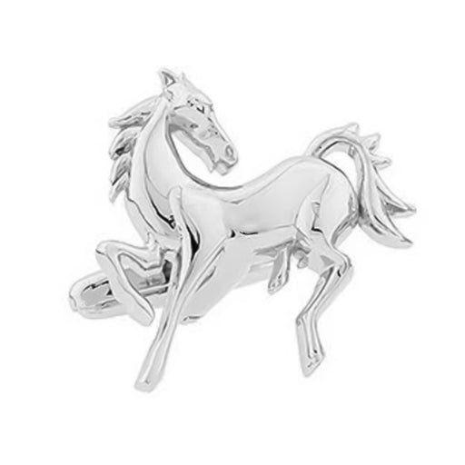 Stallion Horse Cufflinks Silver Front View