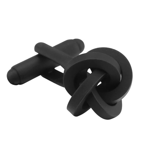 Square Knot Cufflinks Matt Black Side View For Men