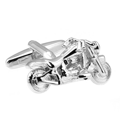 Classic Vintage Silver Motorcycle Cufflinks For Men Image Front
