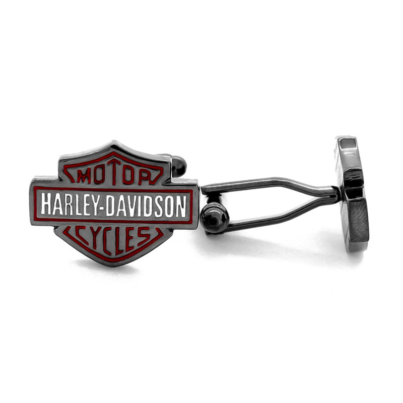 Cufflinks - Motorcycle Classic Logo Emblem (Gunmetal Black & Red)