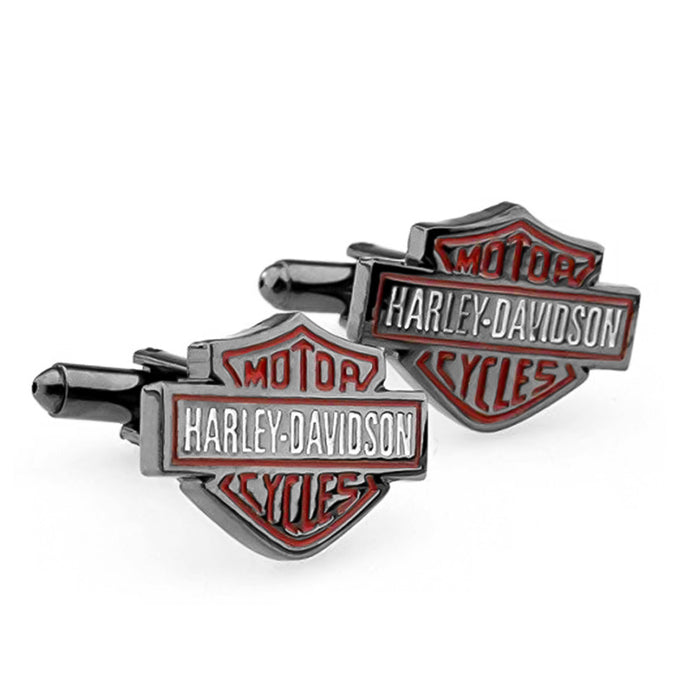 Cufflinks - Motorcycle Classic Logo Emblem (Gunmetal Black & Red)