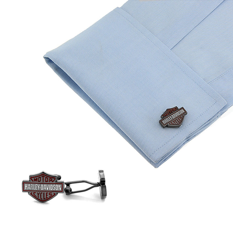 Cufflinks - Motorcycle Classic Logo Emblem (Gunmetal Black & Red)