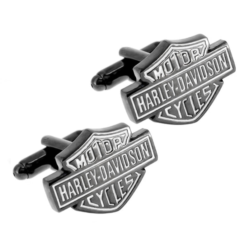 Cufflinks - Motorcycle Classic Logo Emblem (Gunmetal Black & White)