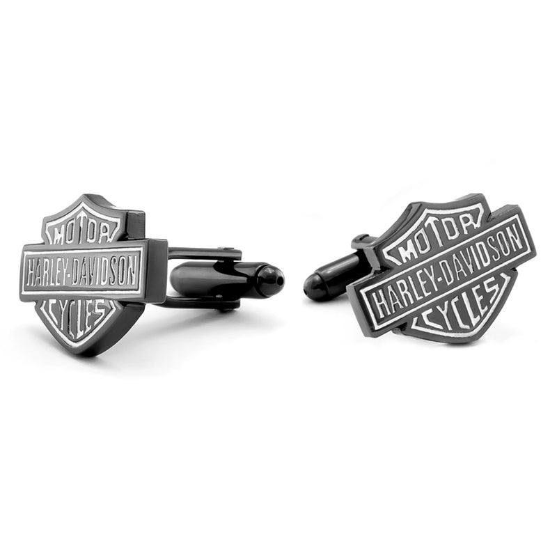Cufflinks - Motorcycle Classic Logo Emblem (Gunmetal Black & White)