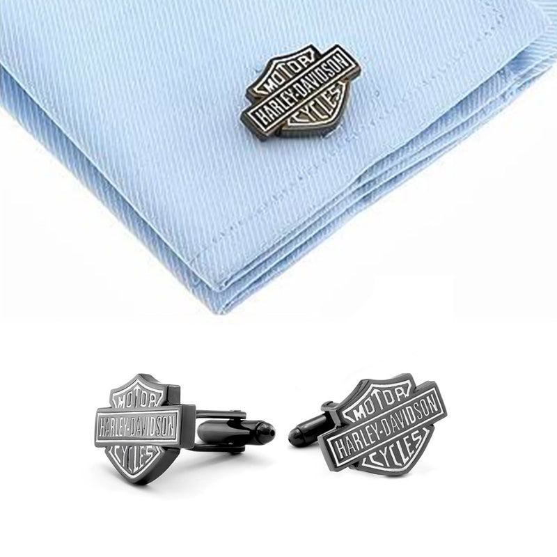 Cufflinks - Motorcycle Classic Logo Emblem (Gunmetal Black & White)