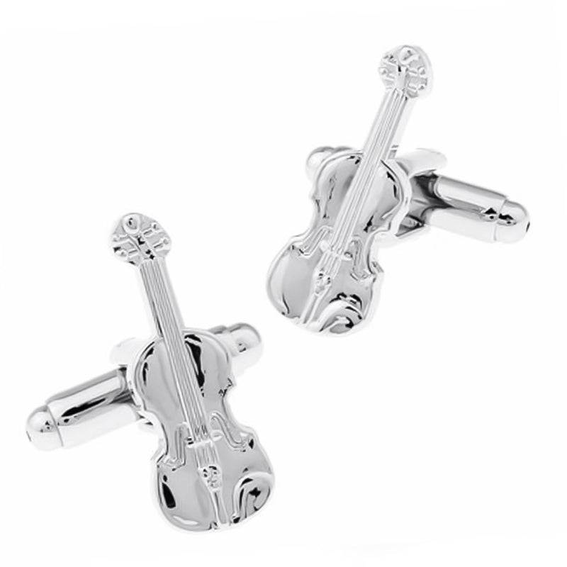 Silver Violin Cufflinks Musical Instrument Pair Front Image