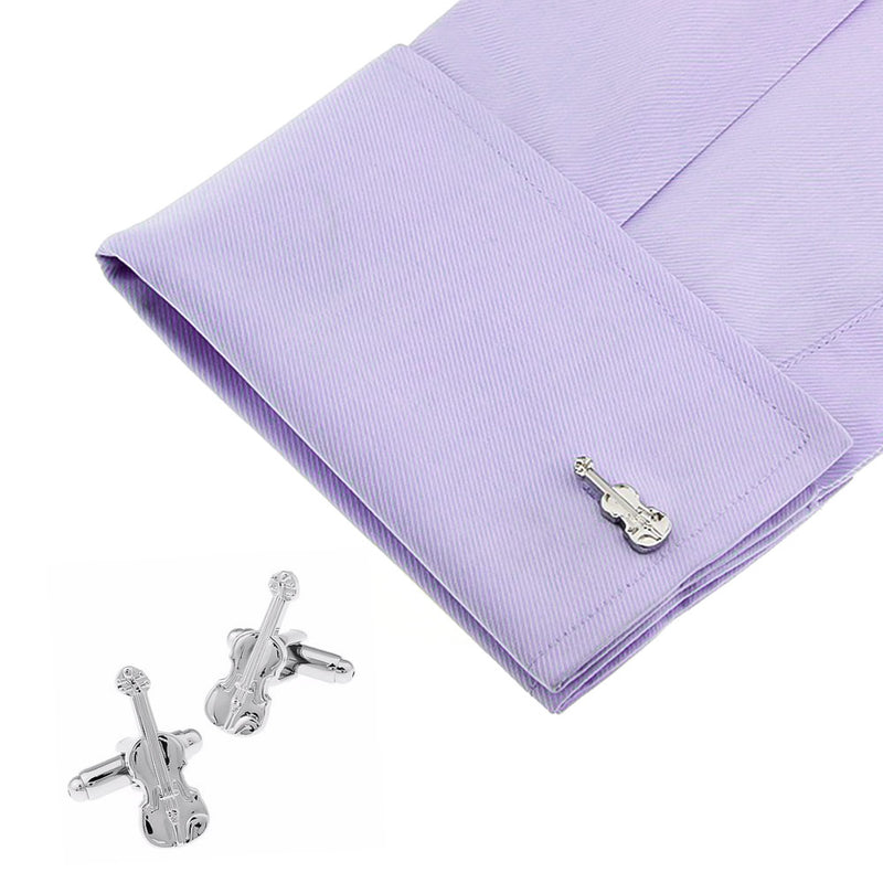Silver Violin Cufflinks Musical Instrument On Shirt Sleeve