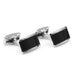 Black Enamel Centre Curved Rectangular Cufflinks Silver Pair