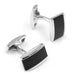 Black Enamel Centre Curved Rectangular Cufflinks Silver Front and Top View
