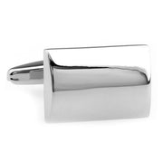 Curved Glossy Silver Rectangular Cufflinks Image Front