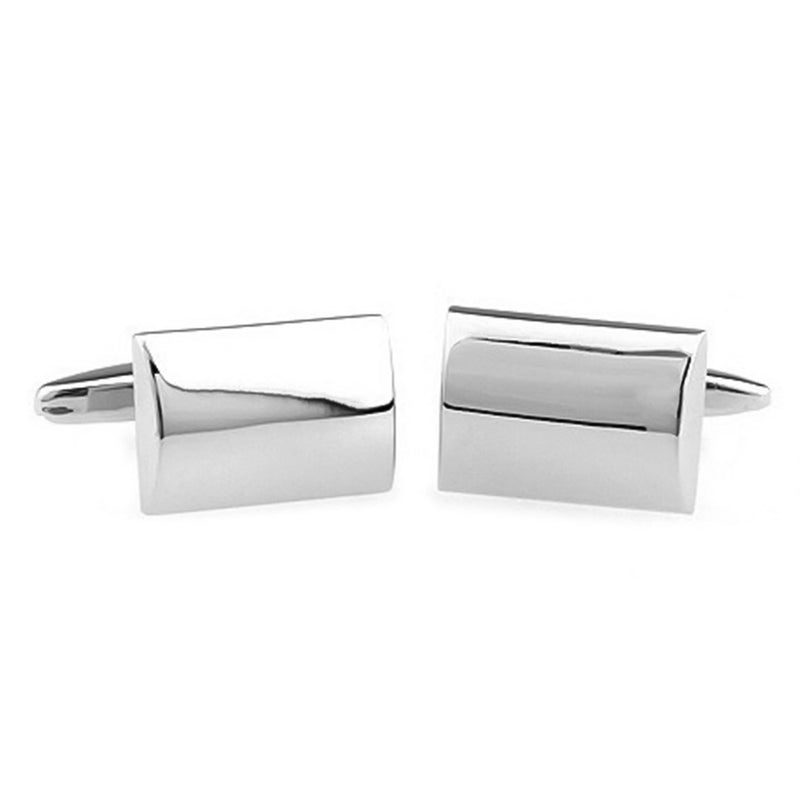 Curved Glossy Silver Rectangular Cufflinks Image Pair Side