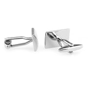 Curved Glossy Silver Rectangular Cufflinks Image Back