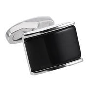 Black Onyx Stone Centre Curved Rectangular Cufflinks Silver Front View