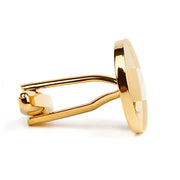 Round Domed Checker Block Cufflinks Gold Side View