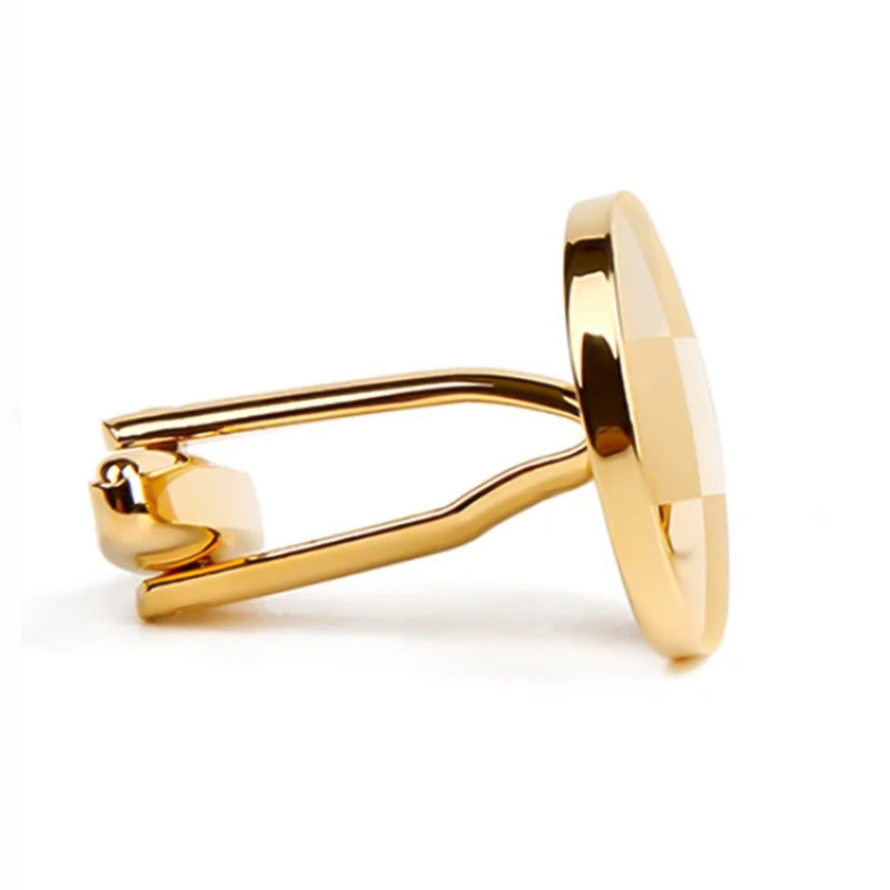 Round Domed Checker Block Cufflinks Gold Side View