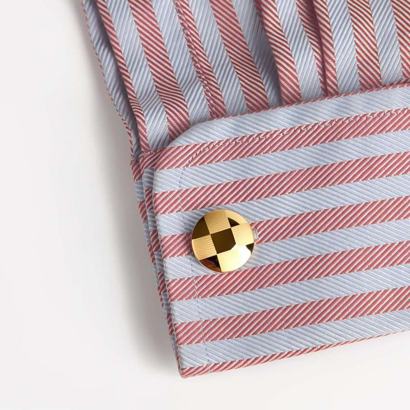 Cufflinks - Round Domed Checker Block Design (Gold)