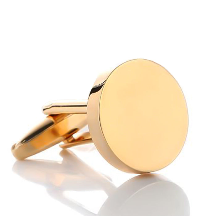 Flat Round Cufflinks Gold 17mm Front Image