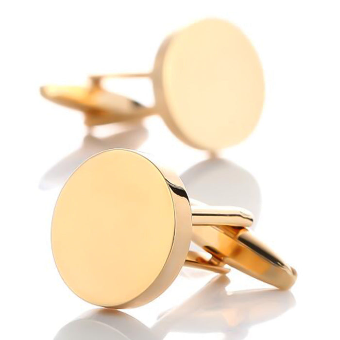 Flat Round Cufflinks Gold 17mm Pair