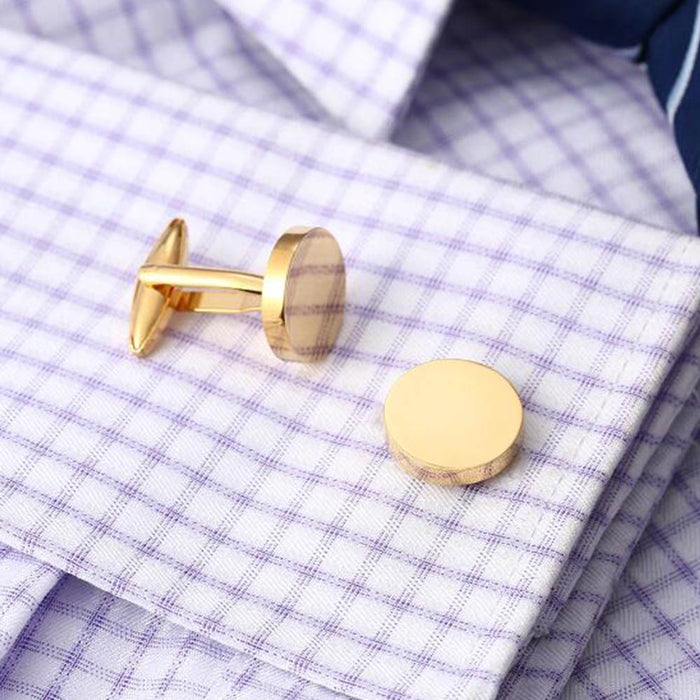 Flat Round Cufflinks Gold 17mm On Shirt Sleeve