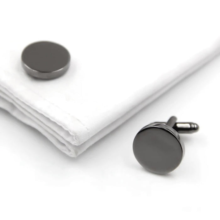 Cufflinks - Round Glossy Flat Surface 17mm (Gunmetal Black)