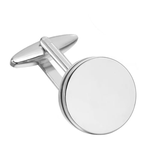 Flat Round Cufflinks Silver With Black Looped Stripe Front View