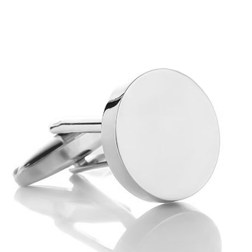 Flat Round Cufflinks Silver Glossy 17mm Front View