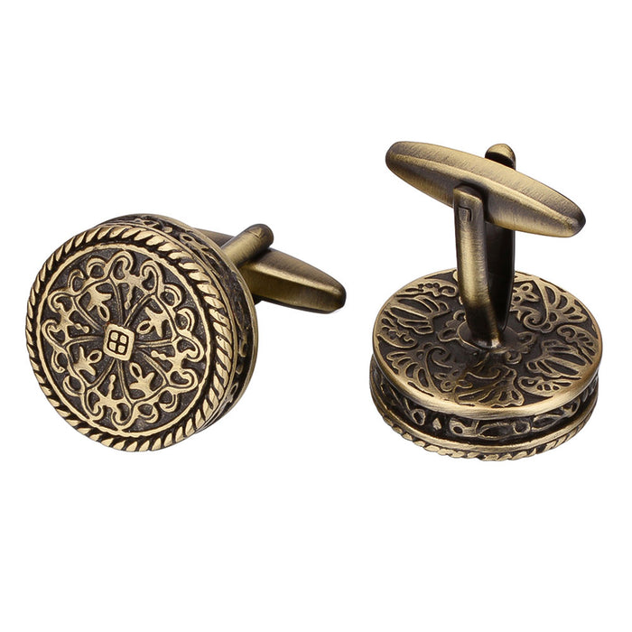 Round Flat Vintage Mandala Pattern Cufflinks Bronze Front and Bottom