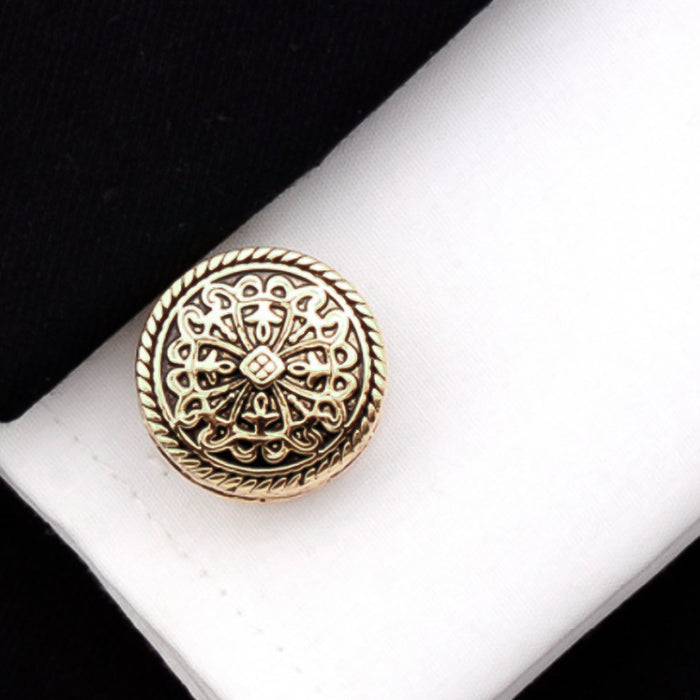 Cufflinks - Round Flat Vintage Mandala Pattern (Bronze)