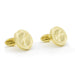 Round Flat Thin Gold Cufflinks Knurling Pattern Front Pair View