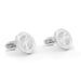 Round Flat Thin Silver Cufflinks Knurling Pattern Front Pair View