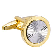 Flat Round Vortex Pattern Cufflinks Gold and Silver Side View