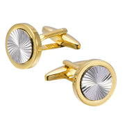 Flat Round Vortex Pattern Cufflinks Gold and Silver Pair View