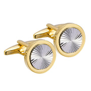 Flat Round Vortex Pattern Cufflinks Gold and Silver Front Pair View
