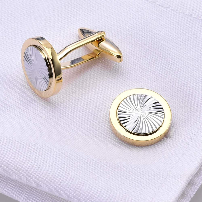 Cufflinks - Round Flat Vortex Pattern Layer (Gold & Silver)