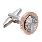 Flat Round Vortex Pattern Cufflinks Silver and Rose Gold Side View